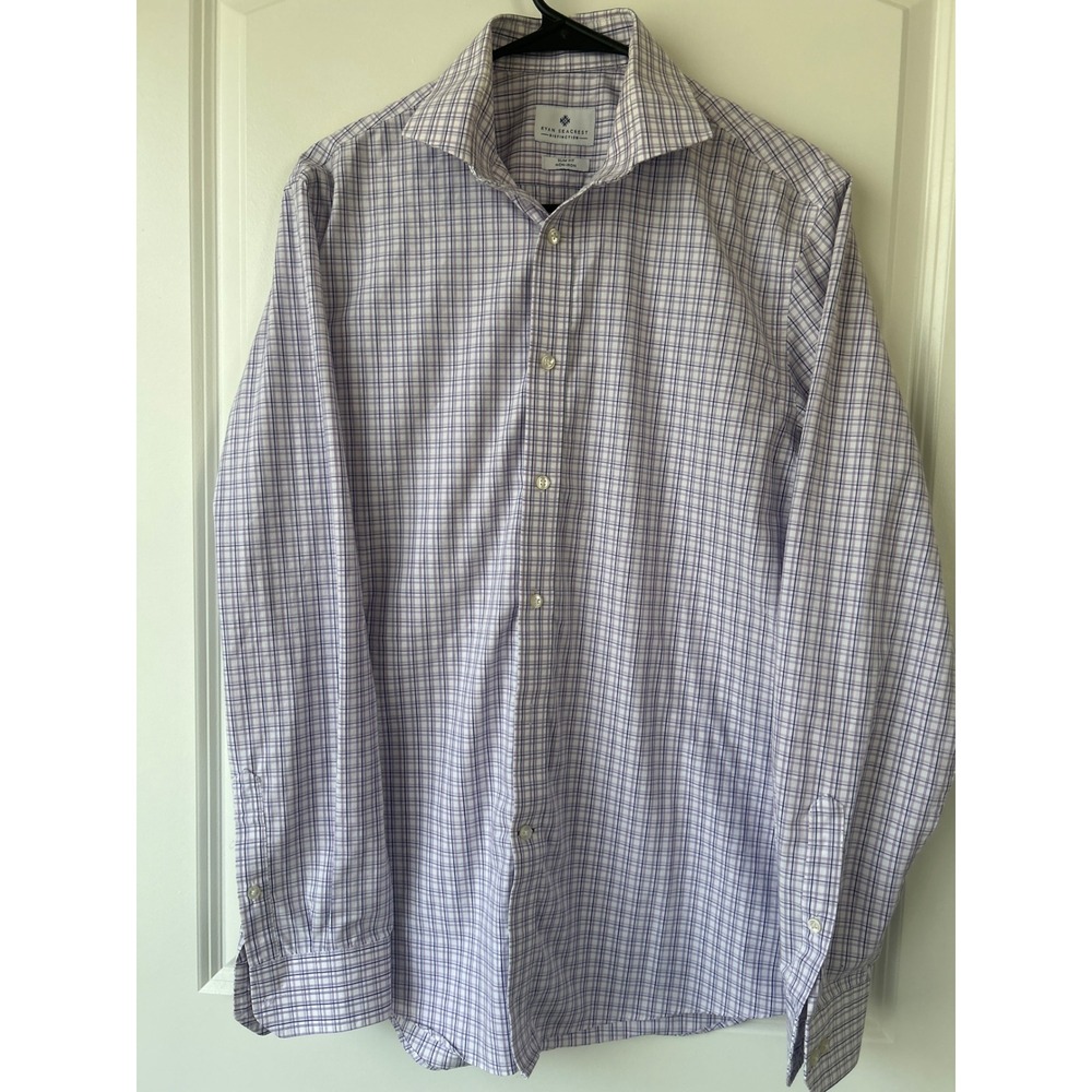 Ryan Seacrest Distinction Mens Slim Fit Non-Iron Plaid Dress Shirt 15.5 34/35